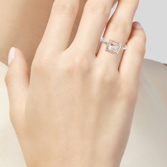 DAVID YURMAN MORGANITE & DIAMOND 18K ROSE GOLD & SILVER PETITE CHÂTELAINE RING - Picture 8 of 9